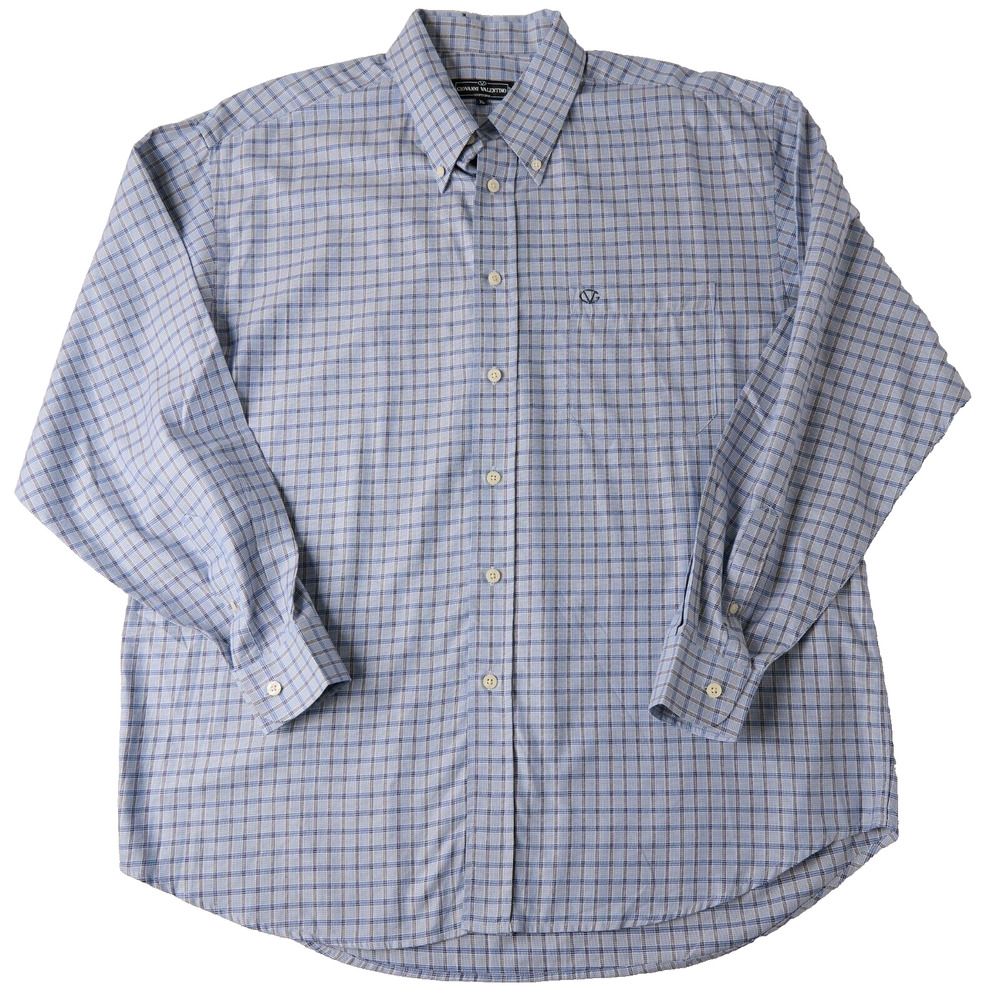 Vtg 90s Giovanni Valentino Mens XL 100% Cotton Blue Check Button-Down Shirt